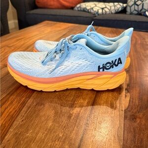 Hoka Women's size 10.5 clifton 8 Sky Blue and Peach Athletic Shoes